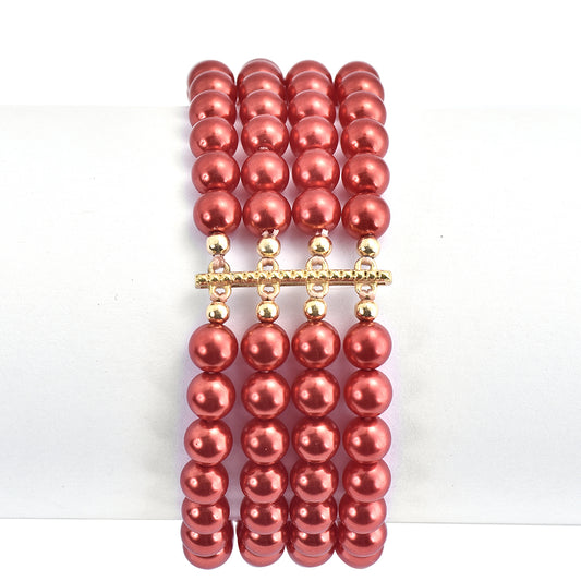 Pozlacené Stříbro 925/1000 - Náramek s Červená sladkovodní Perlou - Karátové číslo: 170. přibližná hmotnost: 34.2 gramů