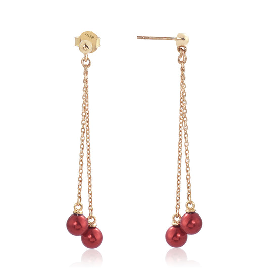 Pozlacené Stříbro 925/1000 - Náušnice s Červená sladkovodní Perlou - Karátové číslo: 15.44. přibližná hmotnost: 2.8 gramů