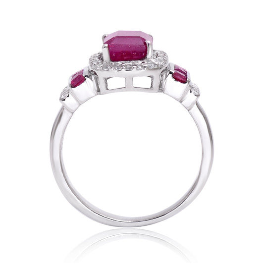 Stříbrný Prsten s Madagaskarským Rubínem a Bílým Topazem