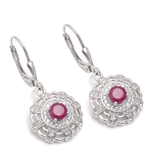 Stříbrné Náušnice s Madagaskarským Rubínem a Bílým Topazem