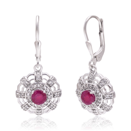 Stříbrné Náušnice s Madagaskarským Rubínem a Bílým Topazem