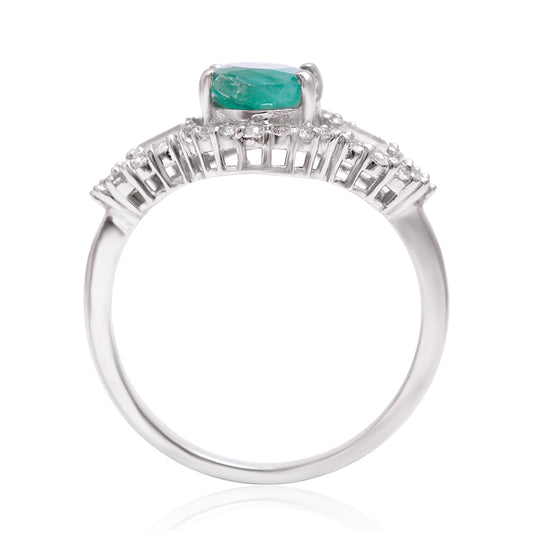 Stříbro 925/1000 - Prsten s Brazilským Smaragdem a Bílým Topazem - Karátové číslo: 0.94. přibližná hmotnost: 3.36 gramů