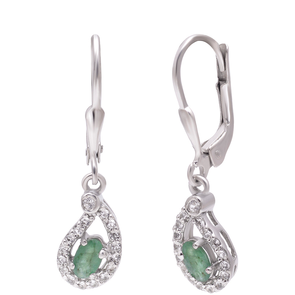 Stříbrné Náušnice s Brazilským Smaragdem a Bílým Topazem
