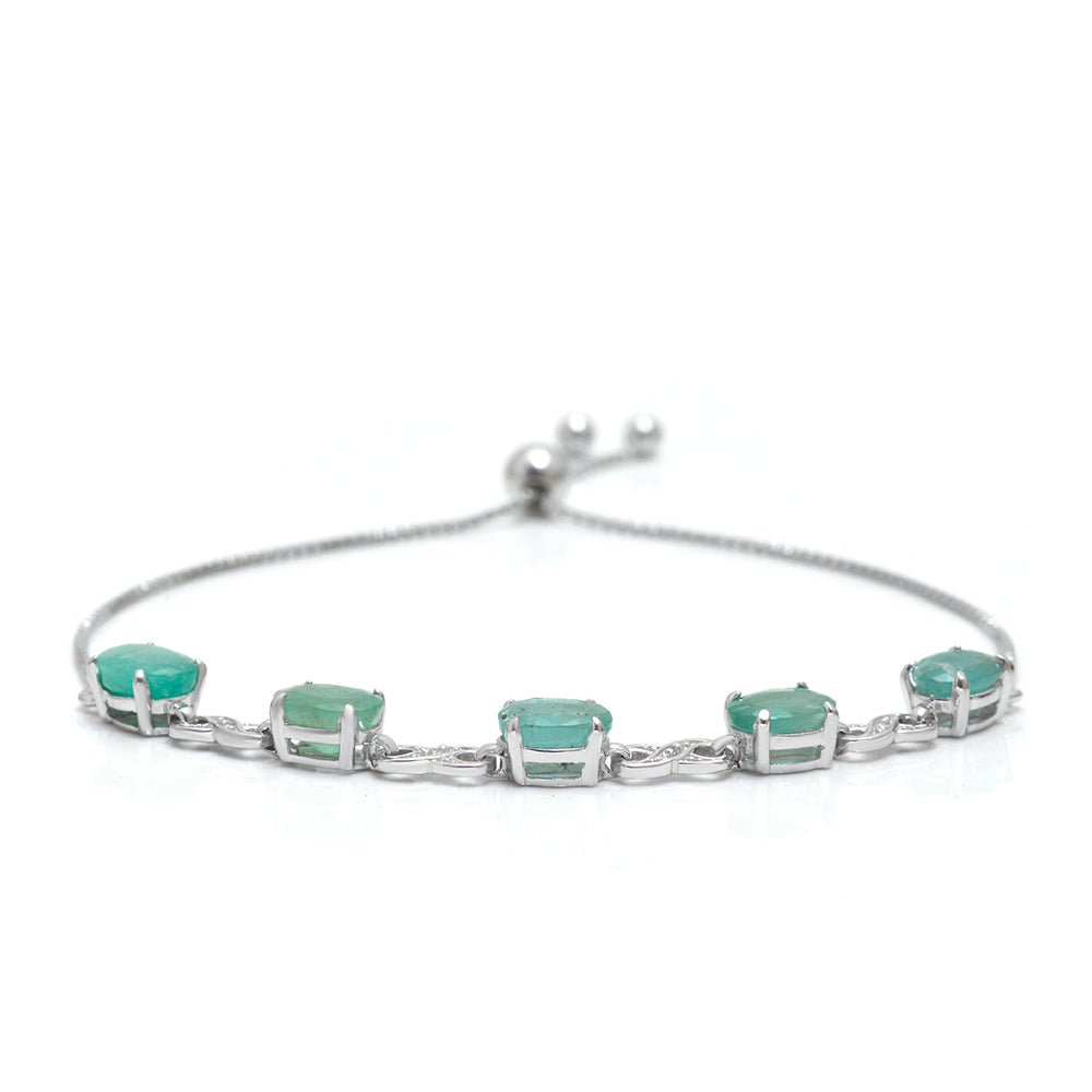 Stříbrný Náramek s Brazilským Smaragdem a Bílým Topazem