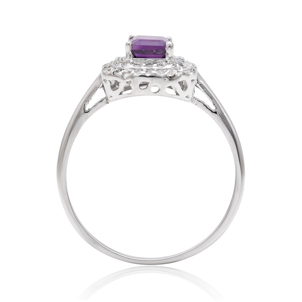 Stříbrný Prsten s Marockým Ametystem a Bílým Topazem