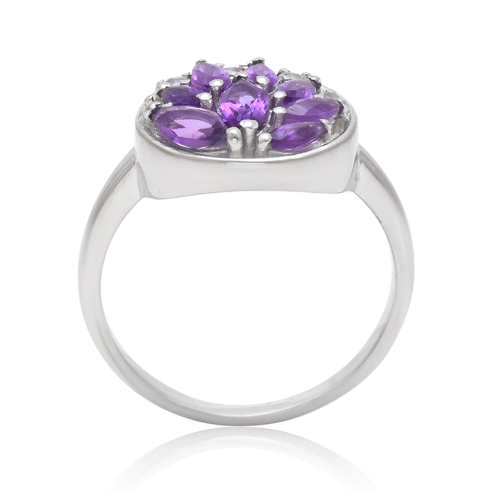 Stříbrný Prsten s Marockým Ametystem a Bílým Topazem