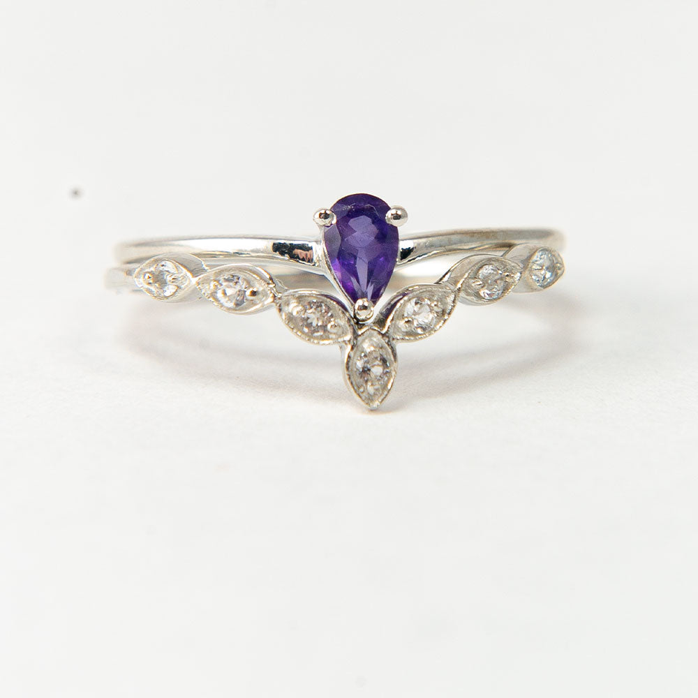Stříbro 925/1000 - Sada s Marockým Ametystem a Bílým Topazem - Karátové číslo: 0.28. přibližná hmotnost: 2.31 gramů ( Prsten )