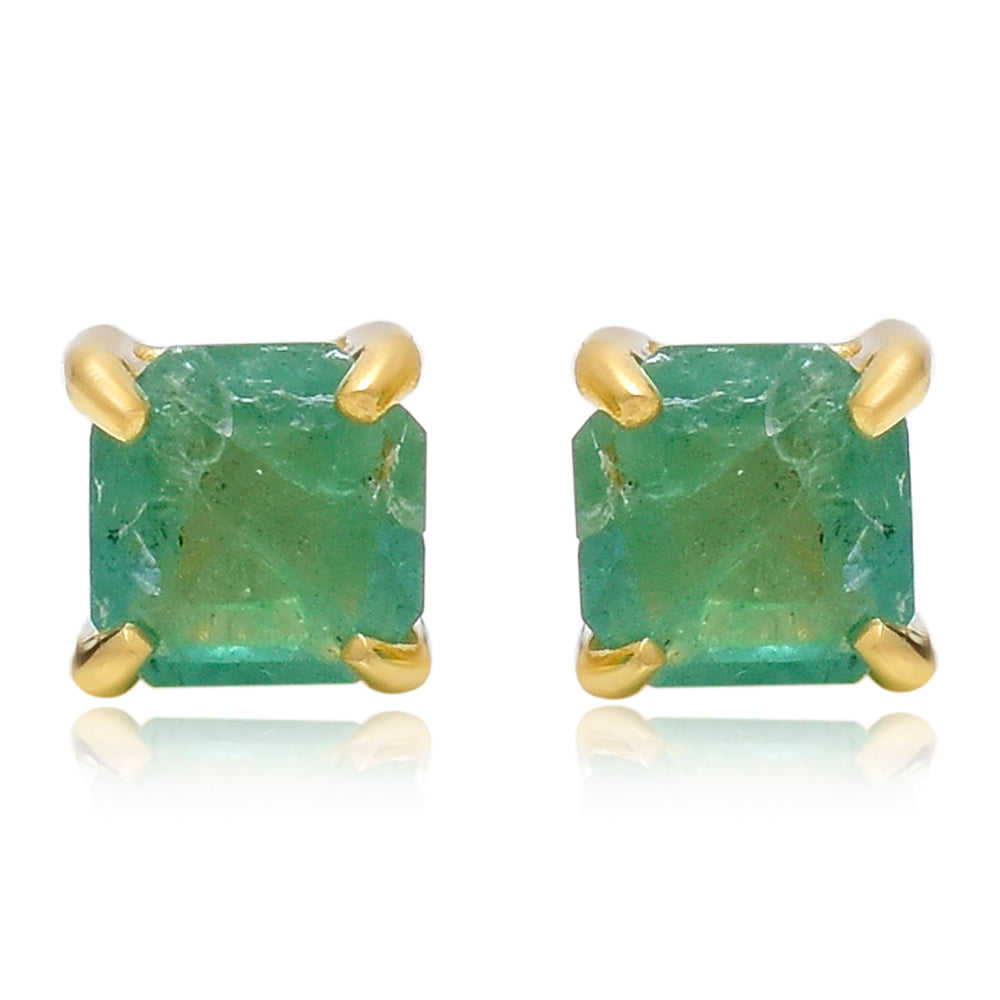 Pozlacené Stříbro 925/1000 - Náušnice s Brazilským Smaragdem - Karátové číslo: 0.9. přibližná hmotnost: 0.99 gramů