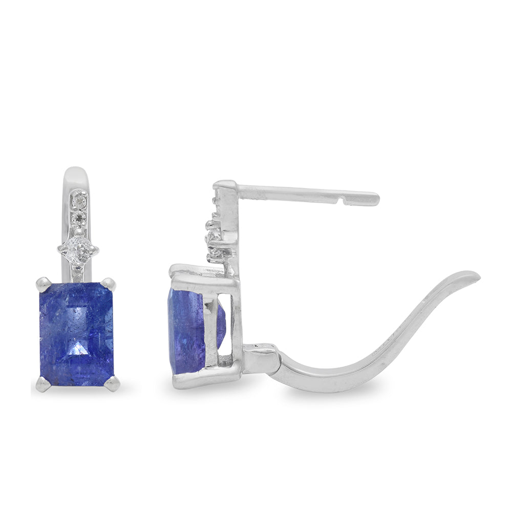 Stříbro 925/1000 - Náušnice s AAA Tanzanitem a Bílým Topazem - Karátové číslo: 2.13. přibližná hmotnost: 2.66 gramů