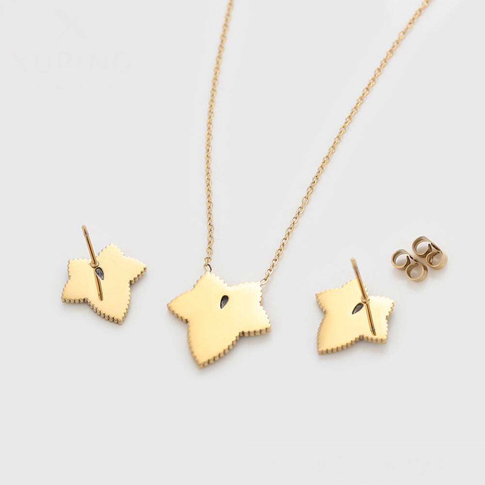 Pozlacená Slitinová Sada se Zeleným Emporia® Křišťálem a Bílým Emporia® Křišťálem ( Náhrdelník+Náušnice )