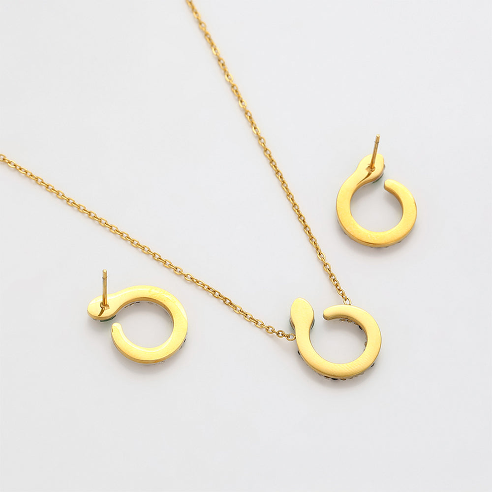 Pozlacená Slitinová Sada se Zeleným Emporia® Křišťálem a Bílým Emporia® Křišťálem ( Náhrdelník+Náušnice )