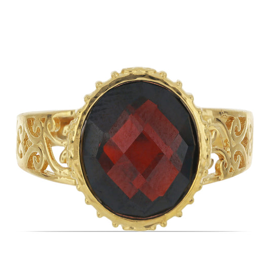 Pozlacené Stříbro 925/1000 - Prsten s Bartonským Granátem - Karátové číslo: 5.29. přibližná hmotnost: 4.13 gramů
