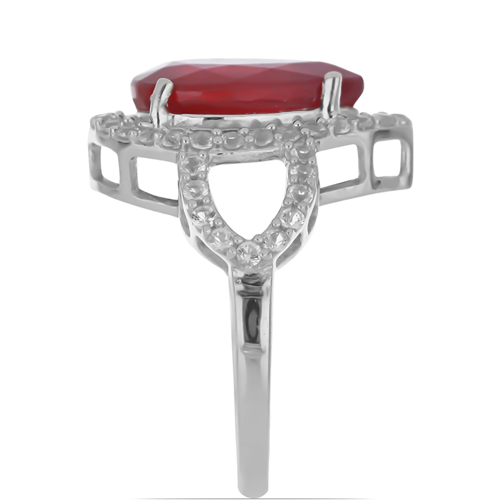 Stříbro 925/1000 - Prsten s Madagaskarským Rubínem a Bílým Topazem - Karátové číslo: 8.19. přibližná hmotnost: 5.36 gramů