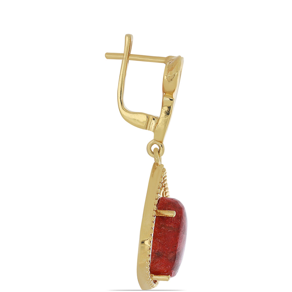 Pozlacené Stříbro 925/1000 - Náušnice s Červeným Houbovým Korálem - Karátové číslo: 9.4. přibližná hmotnost: 8.54 gramů