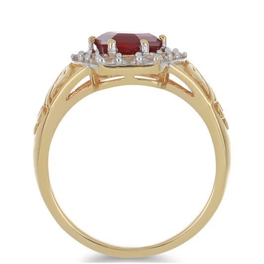 Pozlacené Stříbro 925/1000 - Prsten s Madagaskarským Rubínem a Bílým Topazem - Karátové číslo: 3.79. přibližná hmotnost: 5.07 gramů