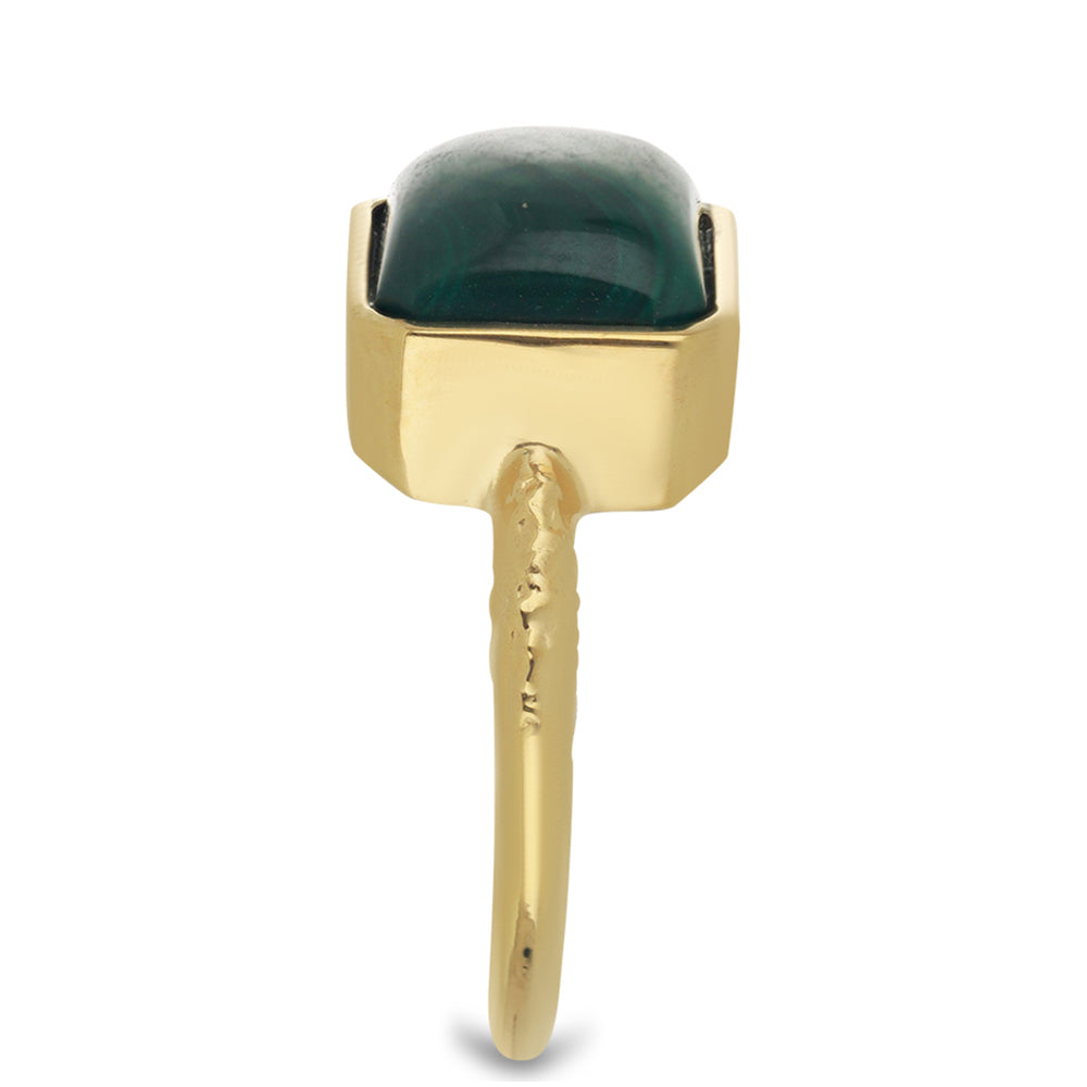 Pozlacené Stříbro 925/1000 - Prsten s Malachitem - Karátové číslo: 6.44. přibližná hmotnost: 4.07 gramů