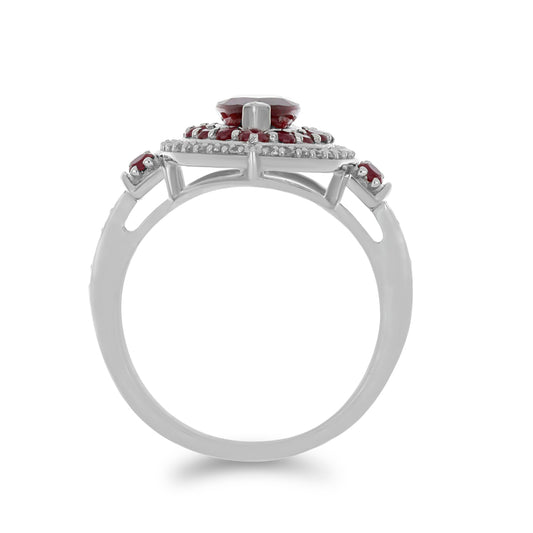 Stříbro 925/1000 - Prsten s Madagaskarským Rubínem a Bílým Topazem - Karátové číslo: 3.86. přibližná hmotnost: 4.98 gramů