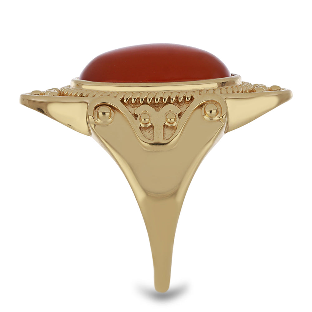Pozlacené Stříbro 925/1000 - Prsten s Červeným Chalcedonem - Karátové číslo: 8.34. přibližná hmotnost: 8.3 gramů