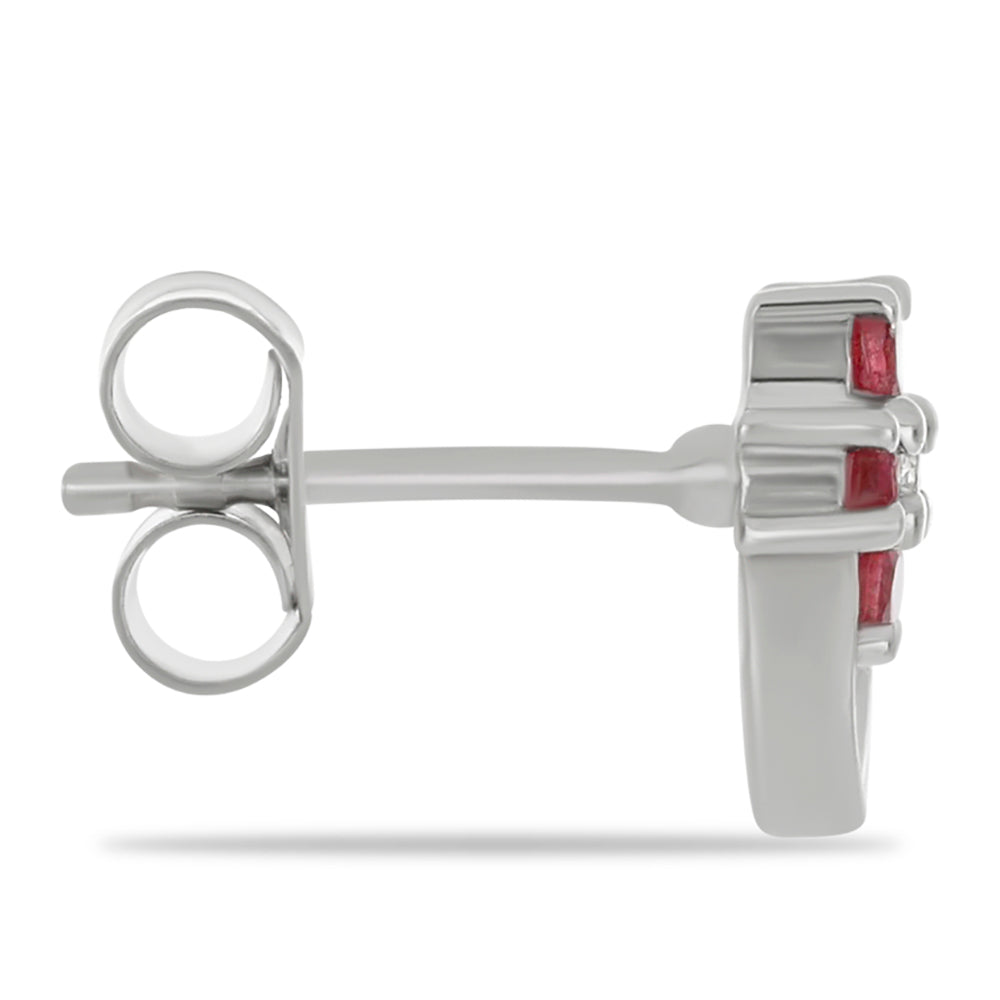 Stříbro 925/1000 - Náušnice s Madagaskarským Rubínem a Bílým Topazem - Karátové číslo: 0.44. přibližná hmotnost: 1.57 gramů