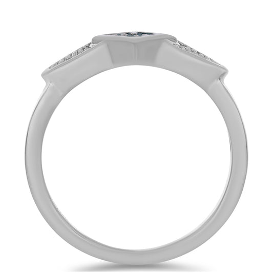 Stříbro 925/1000 - Prsten s Modrým Diamantem a Bílým Diamantem - Karátové číslo: 0.23. přibližná hmotnost: 3.48 gramů