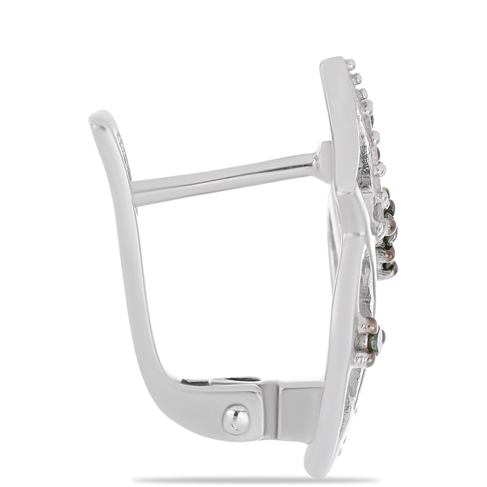 Stříbrné Náušnice se Zeleným Diamantem a Bílým Diamantem