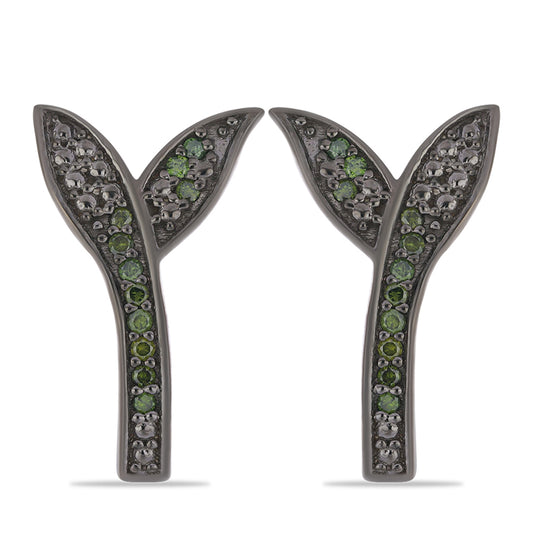 Stříbro 925/1000 - Náušnice se Zeleným Diamantem - Karátové číslo: 0.18. přibližná hmotnost: 3.03 gramů