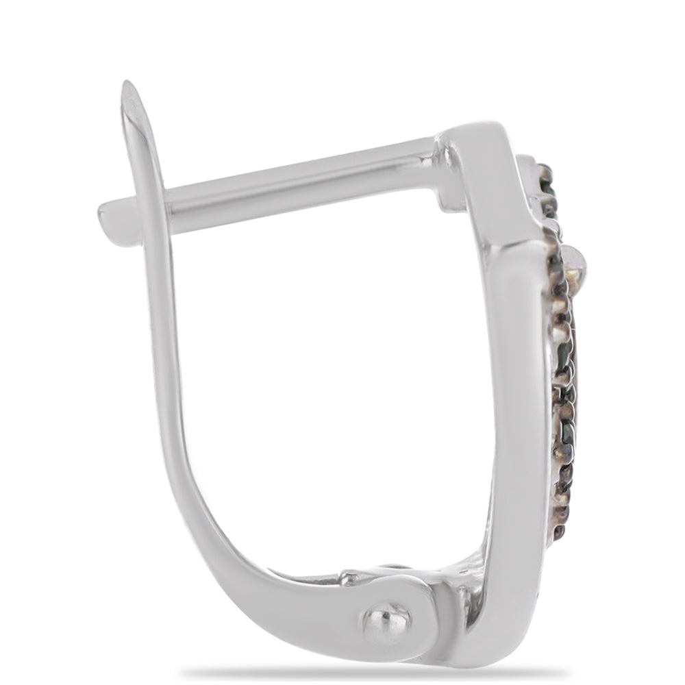 Stříbro 925/1000 - Náušnice se Zeleným Diamantem - Karátové číslo: 0.24. přibližná hmotnost: 3.55 gramů