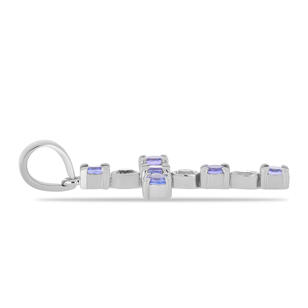 Stříbro 925/1000 - Přívěsek s AA Tanzanitem a Bílým Topazem - Karátové číslo: 0.93. přibližná hmotnost: 1.79 gramů