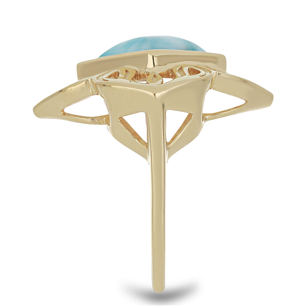 Pozlacené Stříbro 925/1000 - Prsten s Larimarem - Karátové číslo: 5.45. přibližná hmotnost: 7.76 gramů