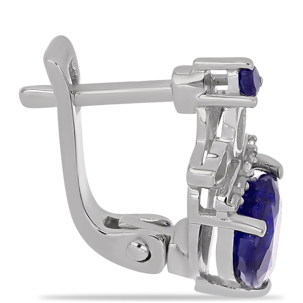 Stříbro 925/1000 - Náušnice s Australským Modrým Safírem a Bílým Topazem - Karátové číslo: 3.39. přibližná hmotnost: 3.73 gramů