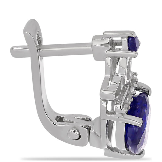 Stříbro 925/1000 - Náušnice s Australským Modrým Safírem a Bílým Topazem - Karátové číslo: 3.39. přibližná hmotnost: 3.73 gramů