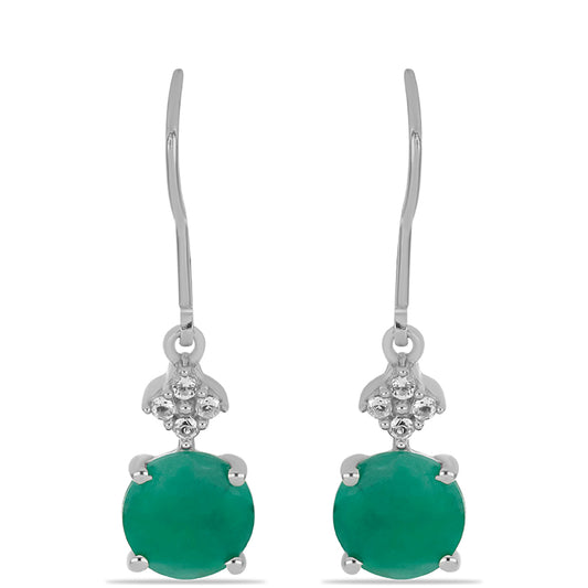 Stříbro 925/1000 - Náušnice s Brazilským Smaragdem a Bílým Topazem - Karátové číslo: 3.66. přibližná hmotnost: 3.05 gramů