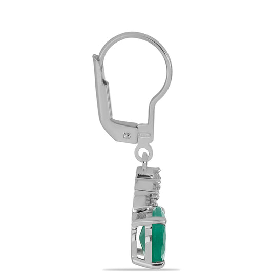 Stříbro 925/1000 - Náušnice s Brazilským Smaragdem a Bílým Topazem - Karátové číslo: 3.66. přibližná hmotnost: 3.05 gramů