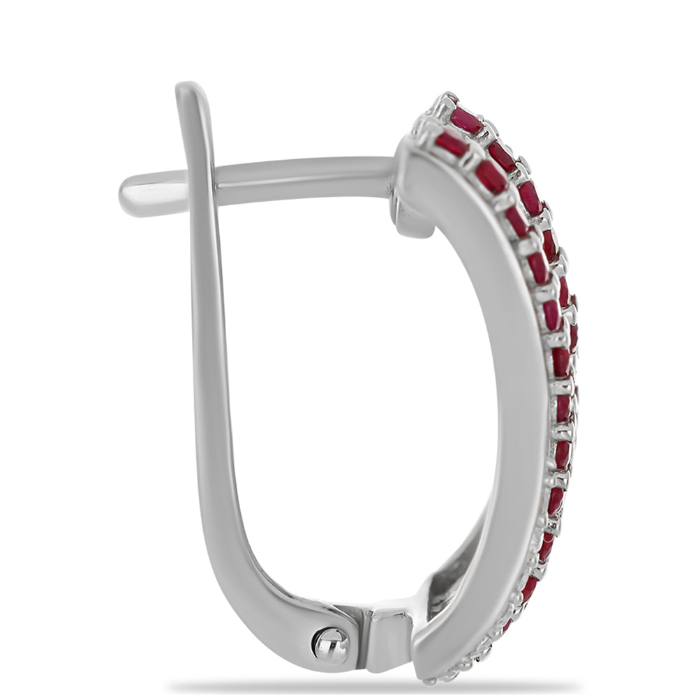 Stříbro 925/1000 - Náušnice s Madagaskarským Rubínem a Bílým Topazem - Karátové číslo: 1.57. přibližná hmotnost: 6.29 gramů