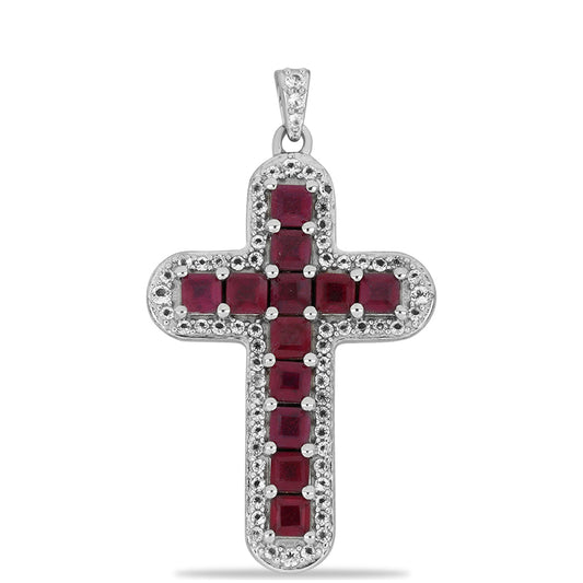 Stříbro 925/1000 - Přívěsek s Madagaskarským Rubínem a Bílým Topazem - Karátové číslo: 3.33. přibližná hmotnost: 5.66 gramů