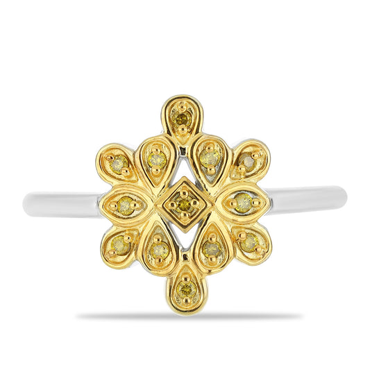 Stříbro 925/1000 - Prsten se Žlutým Diamantem - Karátové číslo: 0.1. přibližná hmotnost: 2.57 gramů