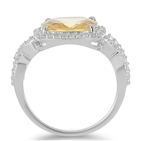 Stříbro 925/1000 Prsten s Uralským Citrínem a Bílým Topazem - Karátové číslo: 4.93. přibližná hmotnost: 3.99 gramů