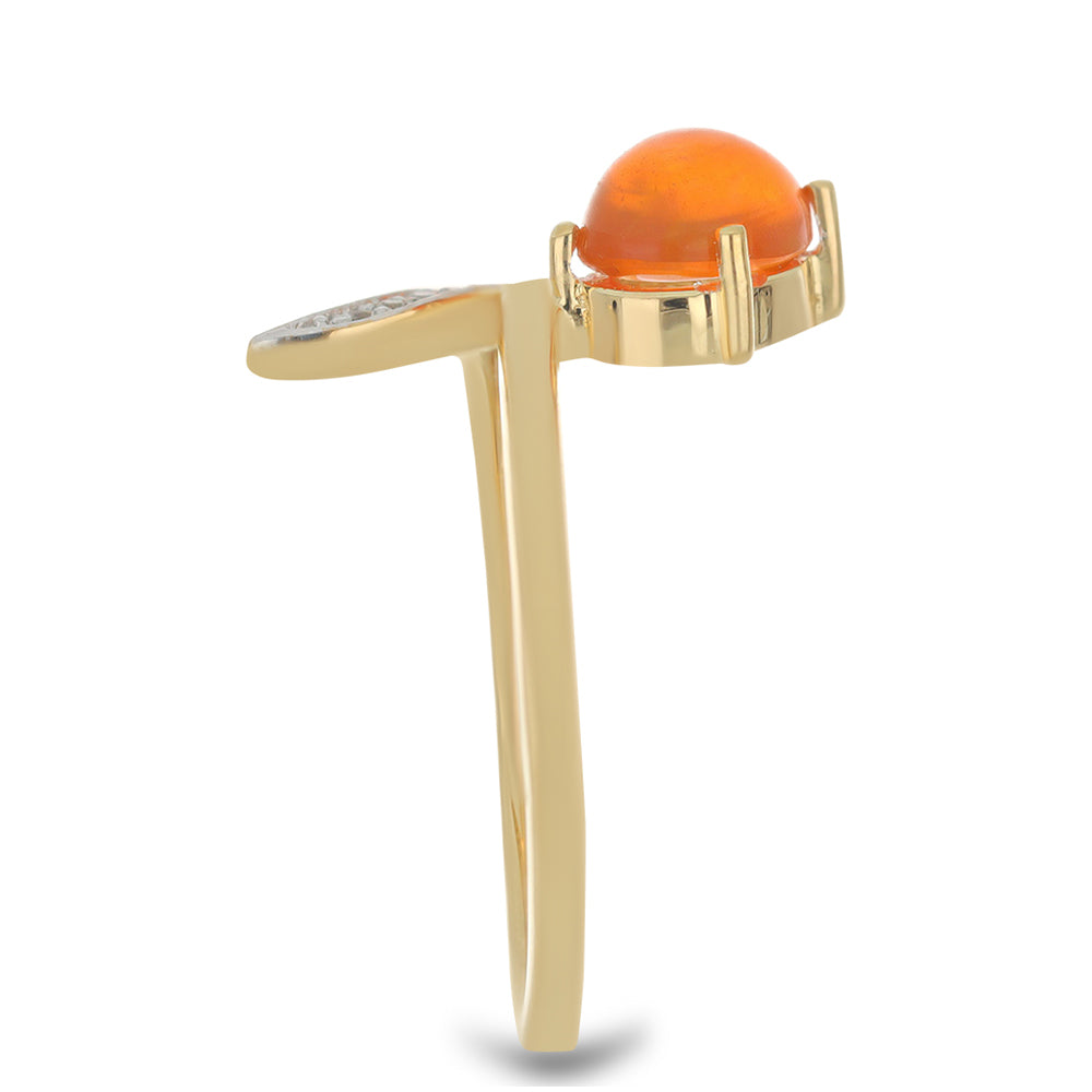 Pozlacené Stříbro 925/1000 - Prsten s Ohnivě Červeným Opálem z Lega Dembi a Bílým Topazem - Karátové číslo: 0.81. přibližná hmotnost: 2.92 gramů