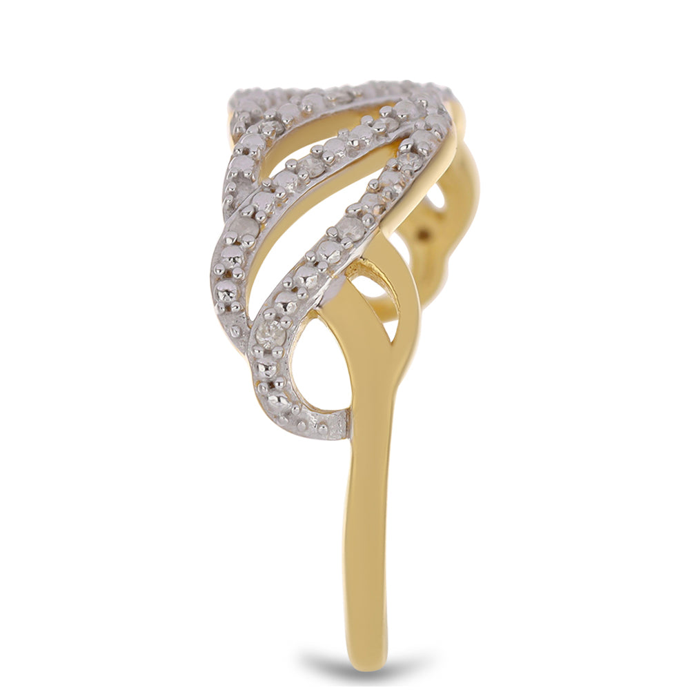 Pozlacené Stříbro 925/1000 - Prsten s Bílým Diamantem - Karátové číslo: 0.11. přibližná hmotnost: 3.38 gramů