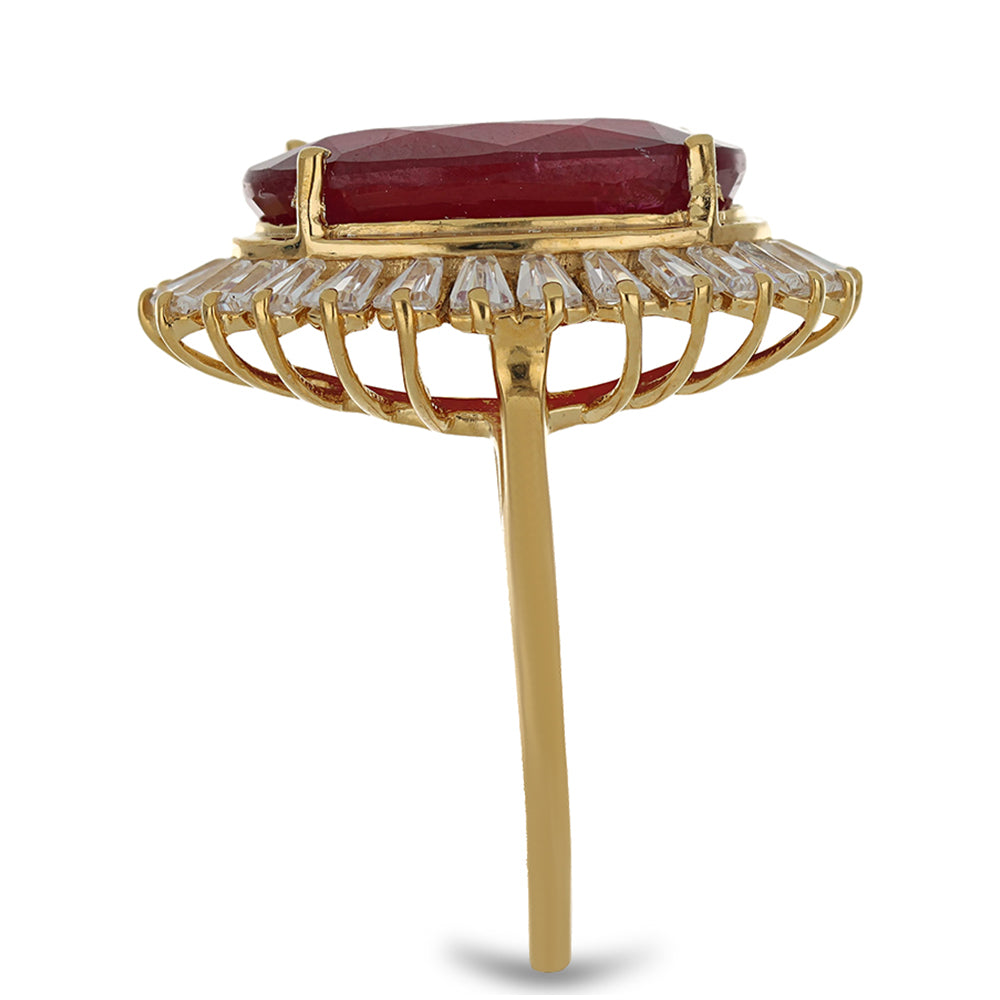 Pozlacené Stříbro 925/1000 - Prsten s Madagaskarským Rubínem a Bílým Zirkonem - Karátové číslo: 13.64. přibližná hmotnost: 6.76 gramů