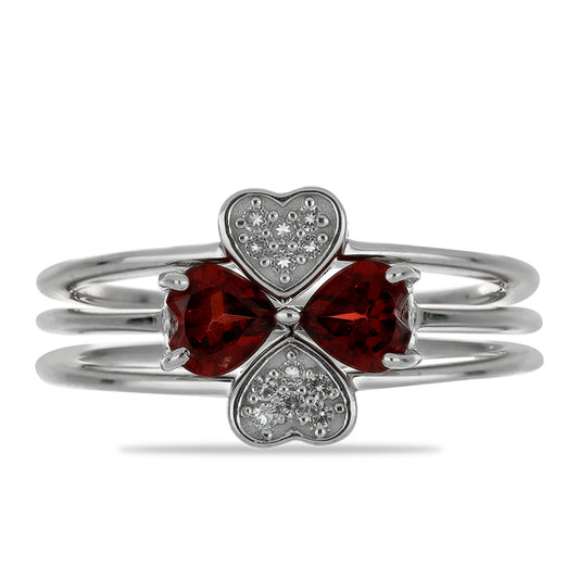 Stříbro 925/1000 - Sada s Bartonským Granátem a Bílým Topazem - Karátové číslo: 1.25. přibližná hmotnost: 4.77 gramů ( Prsten )