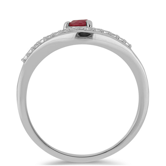 Stříbro 925/1000 - Prsten s Madagaskarským Rubínem a Bílým Topazem - Karátové číslo: 0.54. přibližná hmotnost: 2.61 gramů