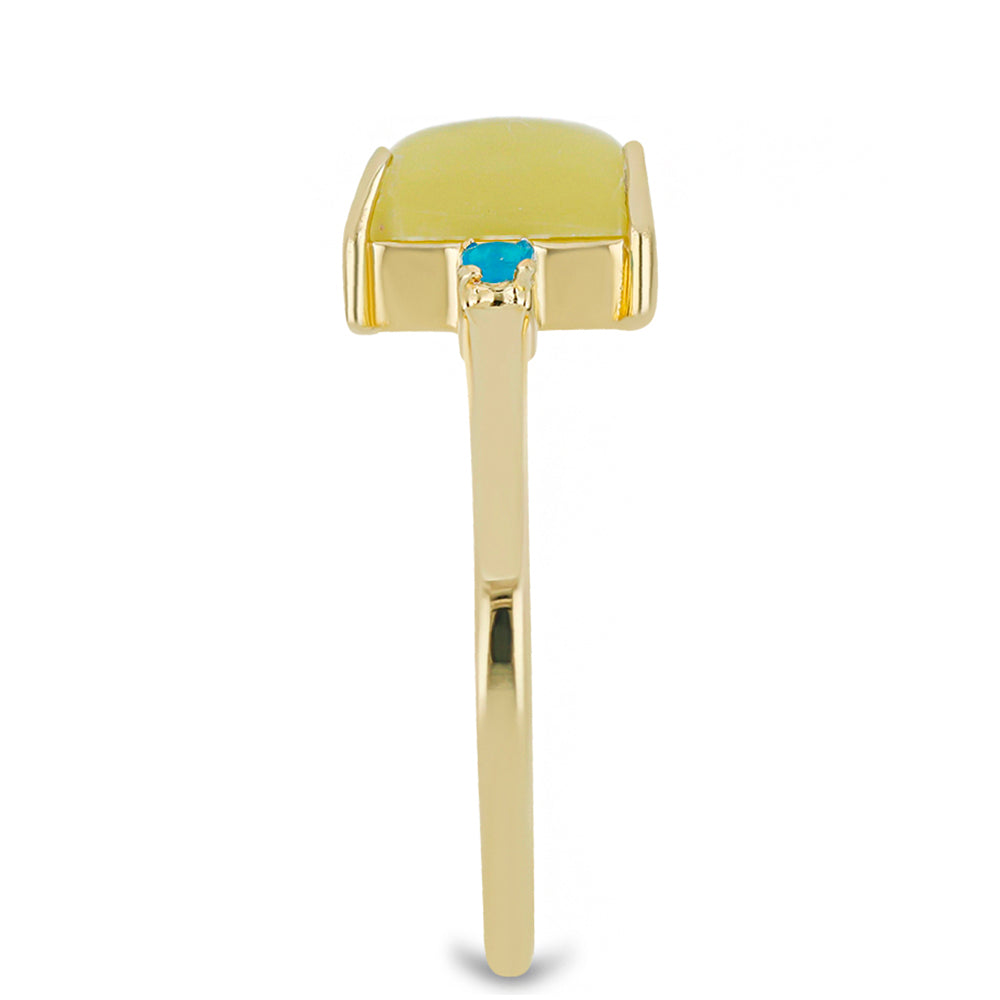 Pozlacené Stříbro 925/1000 - Prsten se Žlutým Serpentinem a etiopským Paraiba modrým opálem - Karátové číslo: 1.81. přibližná hmotnost: 2.39 gramů