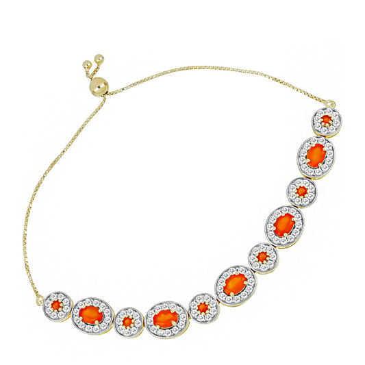 Pozlacené Stříbro 925/1000 - Náramek s Karneolem a Bílým Topazem - Karátové číslo: 8.8. přibližná hmotnost: 10.92 gramů