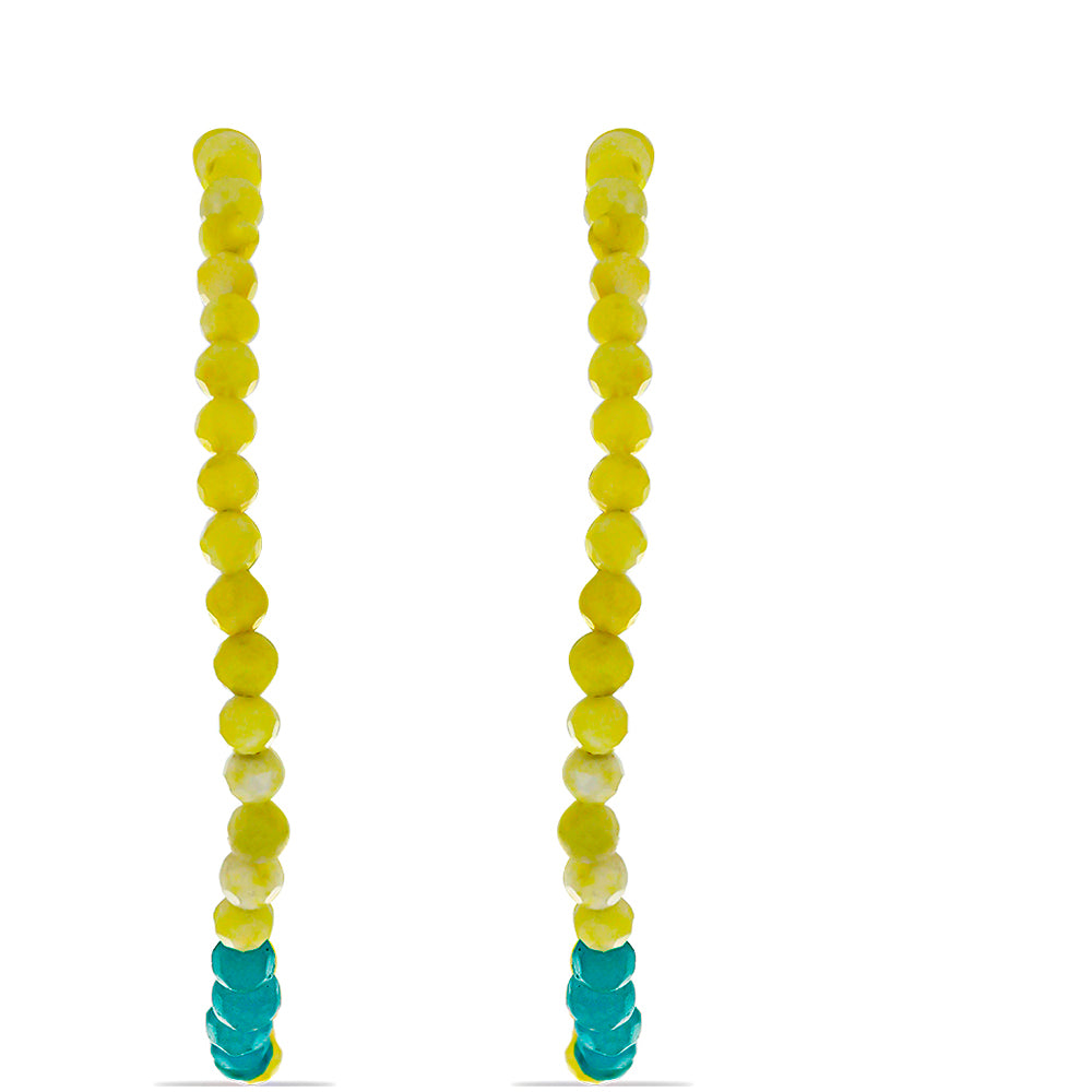 Pozlacené Stříbro 925/1000 - Náušnice se Žlutým Serpentinem a etiopským Paraiba modrým opálem - Karátové číslo: 13.7. přibližná hmotnost: 4.39 gramů