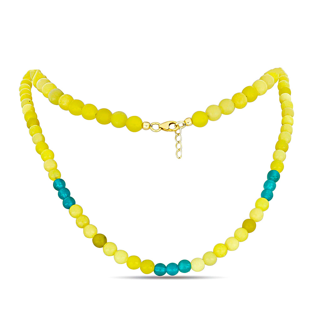 Pozlacené Stříbro 925/1000 - Náhrdelník se Žlutým Serpentinem a Modrým jadeitem - Karátové číslo: 125.58. přibližná hmotnost: 26.12 gramů