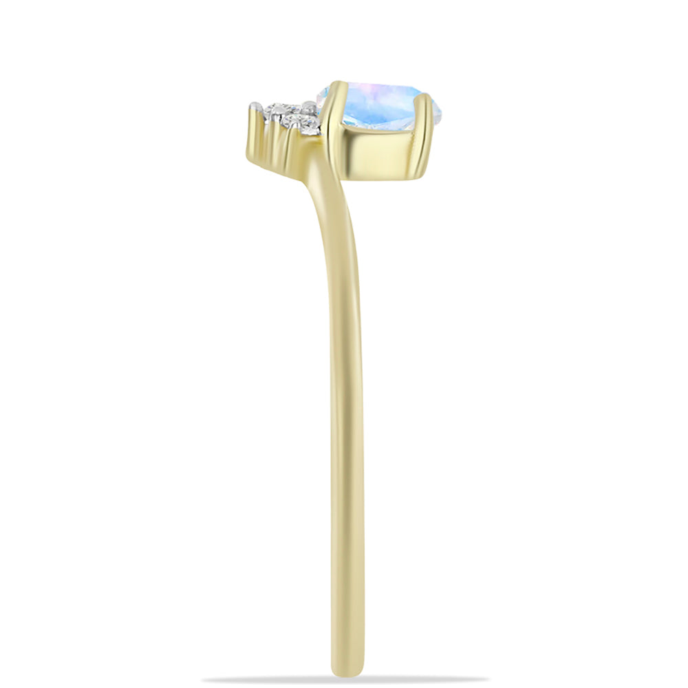 Pozlacený Stříbrný Prsten s Duhovým Měsíčním Kamenem a Bílým Topazem