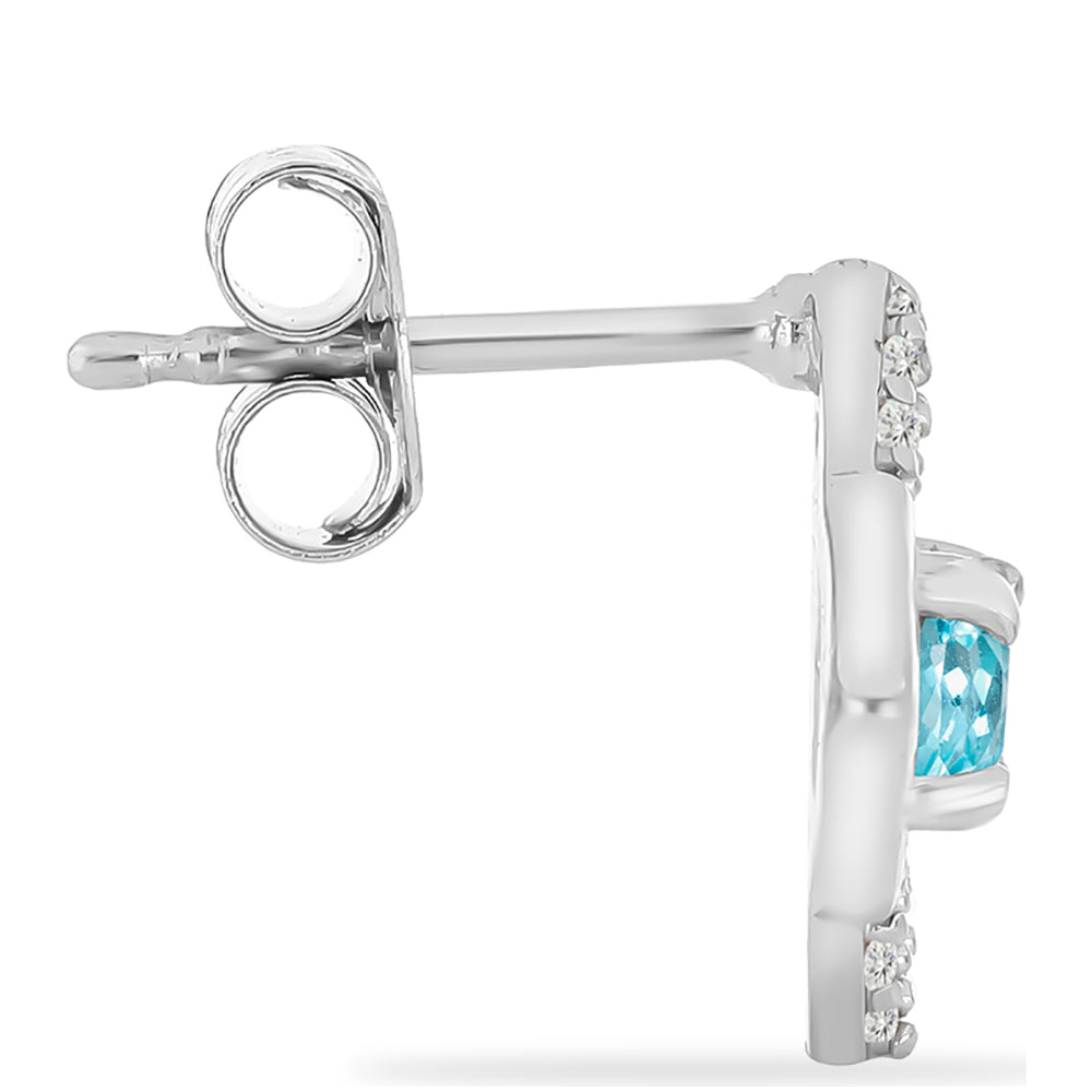 Stříbro 925/1000 - Náušnice s Nebesky Modrým Apatitem a Bílým Topazem - Karátové číslo: 0.74. přibližná hmotnost: 2.01 gramů
