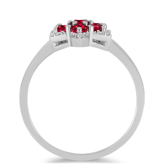 Stříbro 925/1000 - Prsten s Cruizero Rubelitem a Bílým Topazem - Karátové číslo: 0.84. přibližná hmotnost: 3.18 gramů