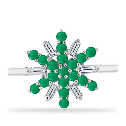 Stříbrný Prsten s Brazilským Smaragdem a Bílým Zirkonem